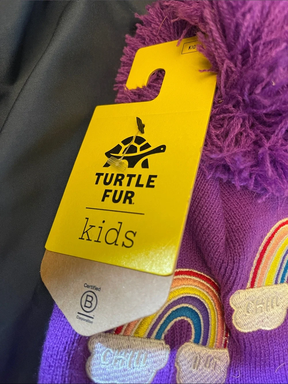 Turtle Fur Kids Purple Unicorn & Rainbow Pom Pom Stocking Cap